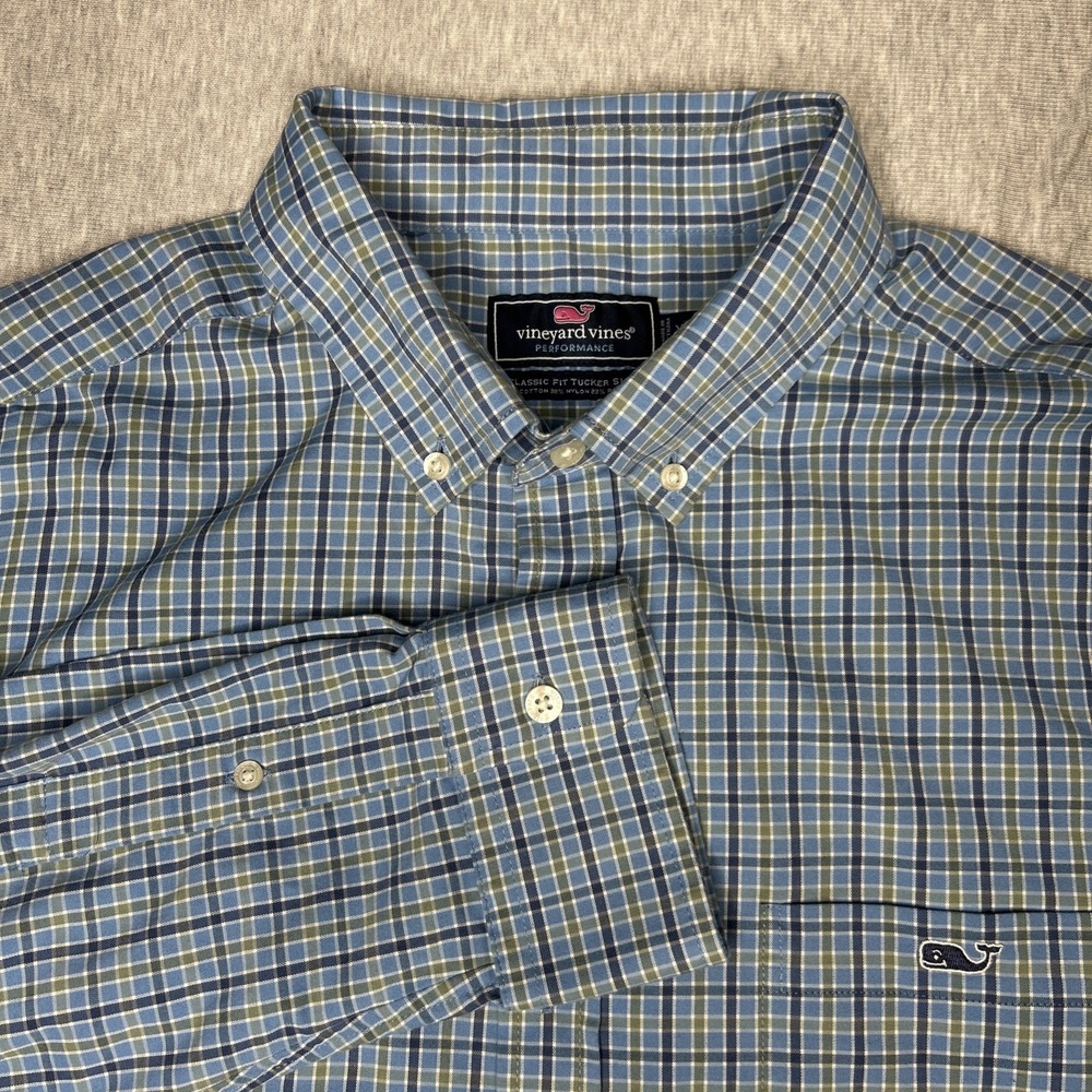 Vineyard‎ Vines Performance Classic Fit Tucker Shirt XL Blue Plaid Casual Style